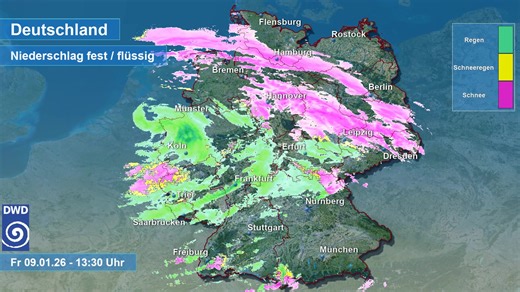 52K views · 209 reactions | Derzeit schneit (violette Farben) es von der Nordsee bis zur Lausitz mäßig bei allerdings nachlassender Intensität. Sonst dominiert meist die Farbe grün das Radarprodukt, was mit Regen gleichzusetzen ist. Nur in der Eifel, da geht der Regen bereits wieder langsam in Schnee über und diese Tendenz setzt sich südostwärts fort. | Deutscher Wetterdienst | Facebook