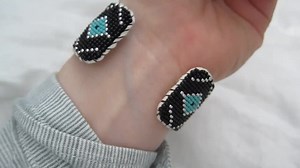 Handmade Beaded Cuff Bracelet - Black, Silver & Seagreen - Etsy