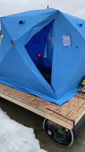 Floatable Ice Shanty -Best way to ice fish before the lake freezes! Made with barrels and OSB