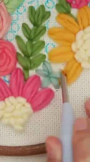 punch needle embroidery tutorial：flower -3