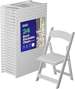 Simplex Furniture Modern White Resin Foldable Chair - 24 Pack, Stackable, Lightweight, Indoor/Outdoor, Rental Grade - Folding Chairs with Padded Seats