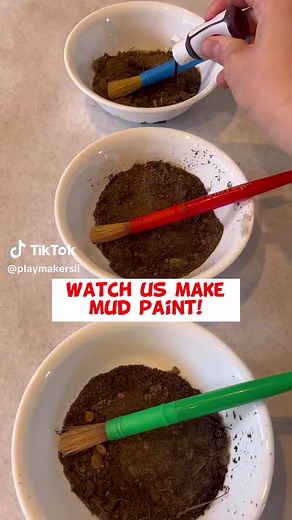Turn your child’s love of mud into art with mud paint! Nature meets art meets sensory play 👏 Just mix dirt, water, and food coloring for beautiful earthy paint. Try using liquid paint instead of food coloring if you don’t want it to stain the skin. #playmakers #playmakersli #playbasedlearningnature #playbasedlearning #purposefulplay #childhoodunplugged #sensoryplayideas #artforkids