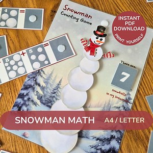 Snowman Math Counting Game Printable | Winter Preschool Math Activity | Counting & Addition Subtraction to 10 | 18 Pages PDF - Etsy