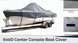 SavvyCraft Waterproof Center Console Boat Cover, Heavy Duty Boat Cover for Center Console Boat Fishing Boat, Fits Length 23'6" Beam up to 106" Blue Color