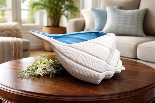 Vintage Large Ceramic Conch Shell Planter White Blue Coastal Nautical Decor 12” - Etsy