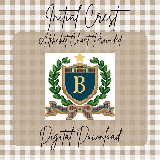 Monogram Crest Needlepoint Pattern | Preppy Nursery Initial Shield | Tartan Inspired | Digital Needlepoint PDF | Alphabet Stitch Chart - Etsy