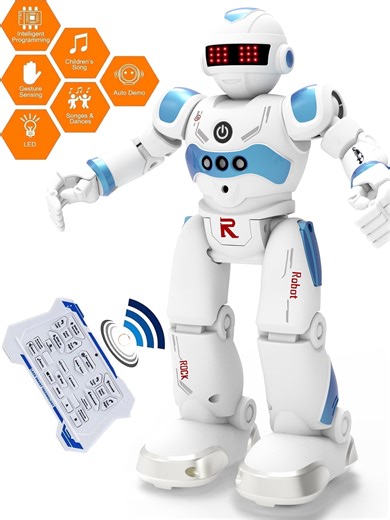 Babyltrl Remote Control Intelligent Robot Toys for Kids,Gesture Control Programmable Smart Educational Robot Toy with 6 Stories for Ages 3 Boys Girls,Blue