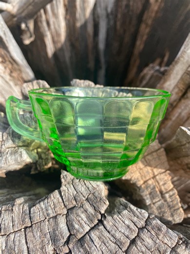 Green Depression Glass Flat Cup, Tea, Coffee Cups, Vintage Green Glass, Vaseline Glass, Dining, Décor - Etsy
