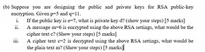 (b) Suppose you are designing the public and private keys for R... | Filo