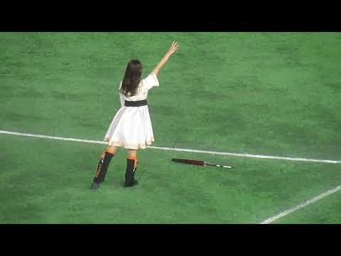 The Giants Venus cheerleaders wave to the stands in their new costumes during the Giants vs. DeNA...