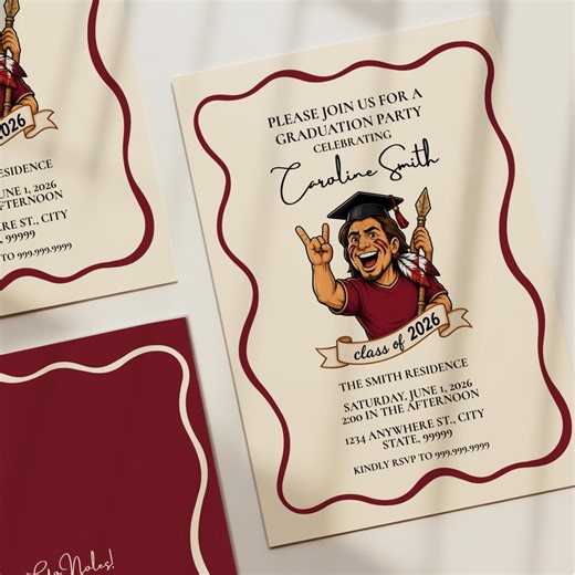 Graduation Invitation Template, College Grad Mascot Invite, Class of 2026 Invite, Editable Canva Graduation Party Invite, Sports Grad Theme