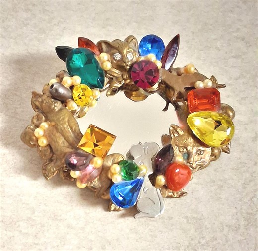 Katrina Signed Vintage Brooch: Animals, Rhinestones, Mirror – 1980s Designer Jewelry - Etsy