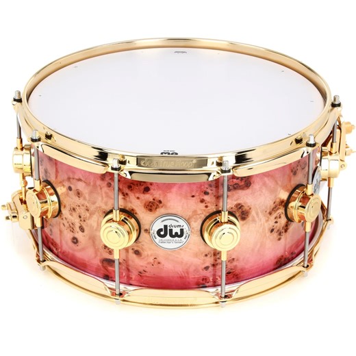 DW Collector's Series Exotic Snare Drum - 6.5 inches x 14 inches, Magenta Burst over Mapa Burl