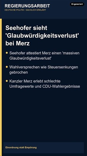 Seehofer sieht 'Glaubwürdigkeitsverlust' bei Merz