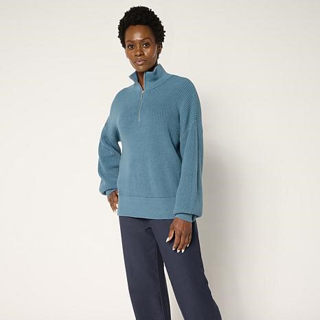 WynneCollection Drama Sleeve Half-Zip Top | HSN