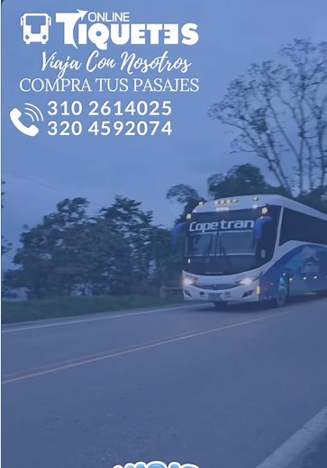 🌴✨ ¡Compra tus pasajes por WhatsApp y viaja con nosotros! ✨🚎 En Tiquetes Online Copetran tienes la forma más rápida, segura y personalizada de comprar tus pasajes. 📲💨 ✅ Evita filas ✅ Atención directa por WhatsApp ✅ Respaldo y cobertura nacional 📞 Líneas de atención 📲 310 2614025 📲 320 4592074 🎯 Con un solo mensaje aseguras tu próximo viaje… ¡Nosotros hacemos el resto! 🚎🇨🇴 📍 Cobertura en todo el país 💼 Atención con la calidad y compromiso de nuestro equipo humano. 🔗 Compra aquí dire