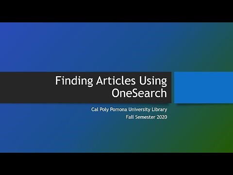 Finding Articles Using OneSearch