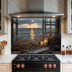 Rustic Window View Tempered Glass Kitchen Backsplash – Easy Clean - Etsy