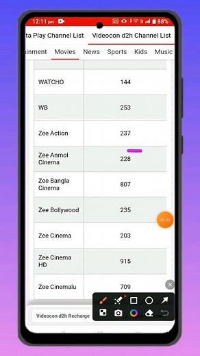 Videocon d2h Par movie channel number 2024