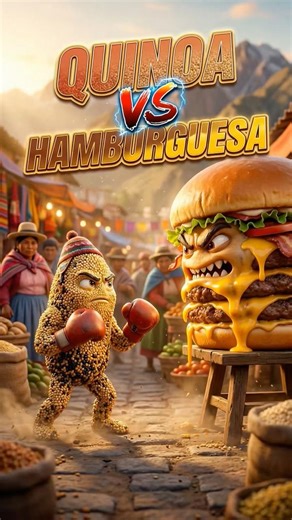 🥊 Quinua vs Hamburguesa | Salud vs Comida Chatarra ¿Quién gana? 🤯 #animaciondigital #humor #ia
