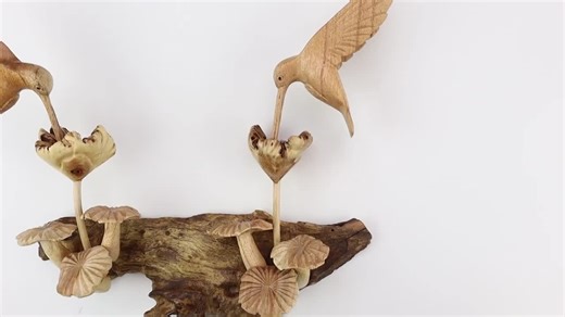 Handcrafted Hummingbird Wall Art | Wooden Bird Sculpture on Driftwood | Nature Wall Decor | Unique Hand-Carved Gift | Natural Home Decor
