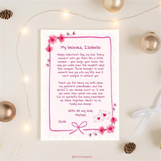 Pink Love Letter | Editable Romantic Valentine's Day Note (canva Template, Personalize) - Etsy