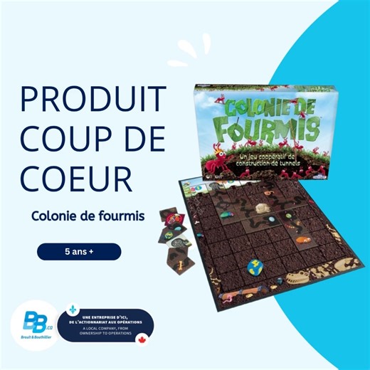 🐜 Colonie de fourmis Dans ce jeu coopératif amusant, les enfants unissent leurs forces pour bâtir une colonie… tout en évitant les pièges du terrain : rochers, coléoptères furieux et fourmiliers affamés ! 😱🐞 🤝 Travail d’équipe 🎲 De 2 à 4 joueurs 🎯 Un jeu qui développe entraide, planification et logique En boutique dès maintenant pour une belle dose d’aventure… en miniature ! #JeuCoopératif #JeuDeSociété #bbéducation | Brault & Bouthillier
