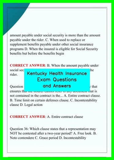Kentucky Health Insurance Exam Questions and Answers video