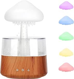 Rain Cloud Humidifier Water Drip with Adjustable LED Lights White Noise Humidification Desk Fountain Bedside Sleeping Relaxing Mood (Wood)