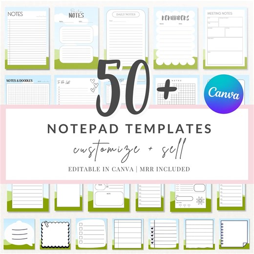 50  Canva Notepad Templates | Editable Sticky Note Templates | Master Resell Rights MRR | Printable Notepad Bundle - Etsy
