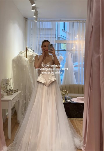 Even @tammyhembrow chose a light pink dress for her wedding! A wedding dress shouldn’t always be white - it should reflect the bride’s personality, style and story! 🤍 This is our bridal seperates bridal gown with structured corset and flowing tulle skirt 🤍✨ #AlternativeWeddingDress #NonTraditionalBride #Bridaltok #WeddingInspo #BridalFashion