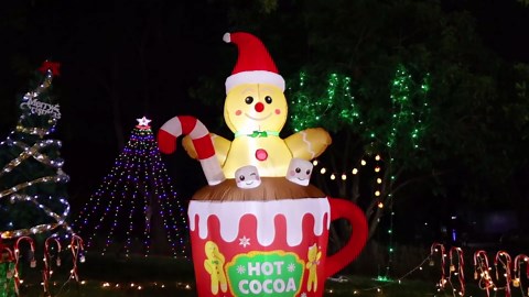 GOOSH 6 FT Christmas Inflatables Outdoor Decorations, Gingerbread Man Blow Up Yard Decorations Sitting in The Hot Cocoa Mug Scene with Built-in LEDs for Indoor Party Garden Lawn Decor