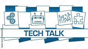 Tech Talk Technology Symbols Blue Squares Blinking Text