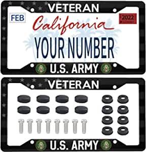US Army License Plate Frames Patriotic Holder 2 Pack Veteran License Plate Frame Cover for Men Women Veterans Aluminum Car Plate Frame Personalized Car Tag