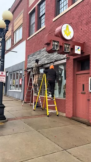 1.9K views · 265 reactions | Let’s upgrade the storefront again! We removed old awnings, fake brick, and the large steel sign that was starting to crumble. We hope to display the sign elements we saved in some way that celebrates the history of this building. Thank you to the city of #chisholmmn for the grants that made this work possible. | Intrigue Chocolate Co. | Facebook