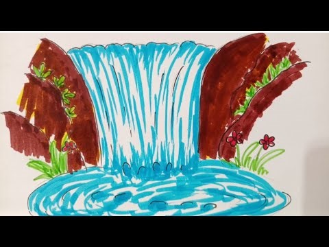 Easy Waterfall Drawing Tutorial | Realistic Nature Scenery Art