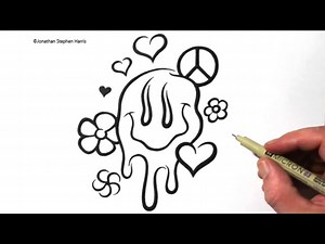 How to Draw a Hippy Drippy Smiley Face Design - Videos For Kids