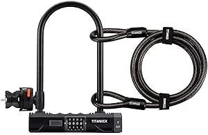 Titanker U Lock Bike Lock, Heavy Duty Combination Bike U Shackle Secure Locks Bicycle Lock with 6 Feet Cable & Mounting Bracket for Road Bike Mountain Bike
