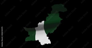 Pakistan country map outline with national flag animation. Alpha channel footage Stock Video