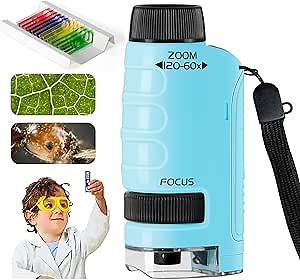Kids Miniscope, 2023 Upgraded, Mini Portable Microscope, Handheld Miniscope for Kids Pocket Microscope for Scientific Experiment