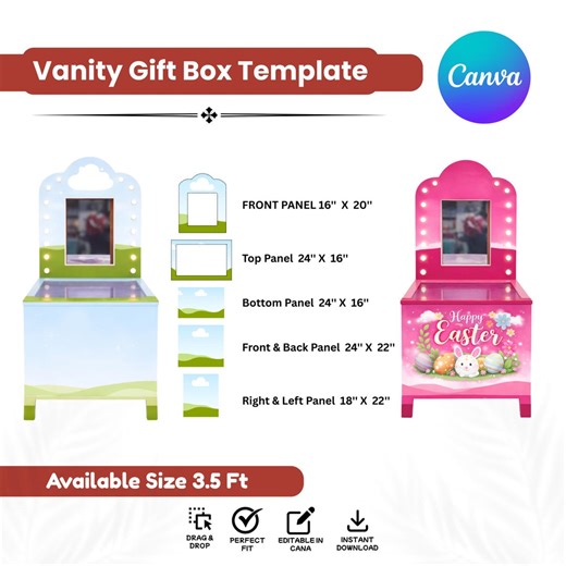 Vanity Gift Box Template Canva, Vanity Table Gift Box Template, Editable Foam Board Party Gift Box Design, DIY Vanity Gift Box Digital File - Etsy