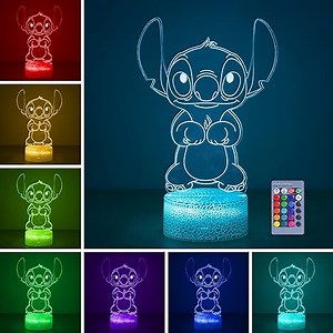 Stitch Nachtlicht Kinder mit Timer:16 Farben 3D LED Illusion Lampe mit Memory-Funktion, Fernbedienung & Touch, Stich Stuff Merch Geschenk für Mädchen Jungen Deko Kinderzimmer Geburtstag Weihnachten