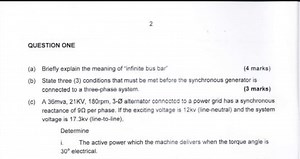 QUESTION ONE(a) Briefly explain the meaning of "infinite bus ... | Filo