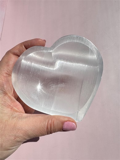 Satin Spar / Selenite Heart Bowl; Perfect for Charging and Displaying Crystal Tumbles - Etsy
