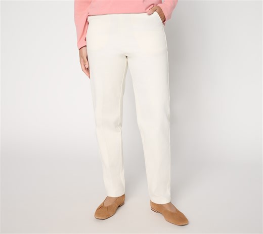 Denim & Co. Regular Color Flat Front Side Pocket Pants w/ Front Crease - QVC.com