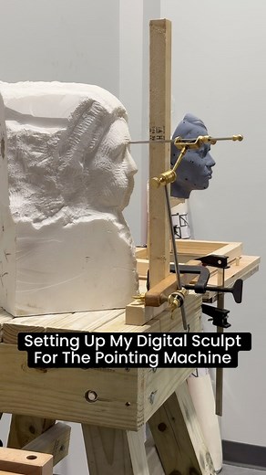 What do you do when there is NO Undo?!?! 👇 Well, I’m learning how to use the Pointing Machine… I started this sculpt by freehanding it and using the three caliper system but I kept getting things slightly wrong so… I decided to go for the OG: the Pointing Machine. This device transfers points in space from one model to another. I’m not using it in the traditional sense because i started freehand carving but with a little bit of work I was able to build the platform, the crosswood and get things