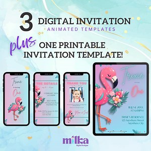 1st Birthday Flamingo Digital Birthday Party Invitation Dinner Party Animated Flamingo Video Invitation Birthday Pink Party Printable - Etsy
