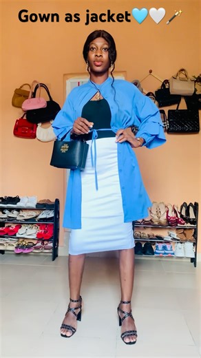 How to Style a pencil skirt 🩵🤍🪄💫#fashion #ootd #shorts