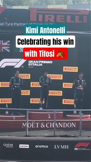Kimi Antonelli Celebrating His Win with Tifosi Ferrari on Home Grand Prix Monza F1 2026
