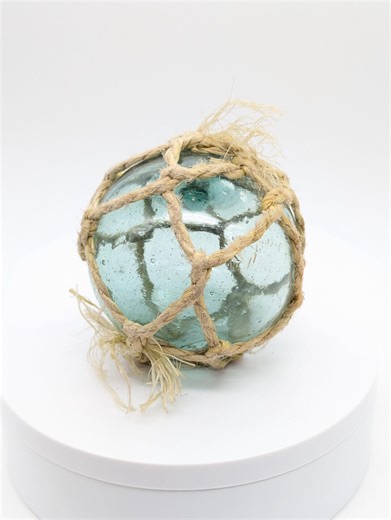 Vintage Japanese Glass Fishing Float, Aqua Blue 4 Inch, Jute Netting Nautical Decor - Etsy